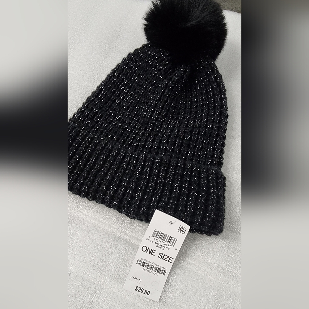 Style & Co Women's Faux-Fur Pom Pom Shimmer Beanie